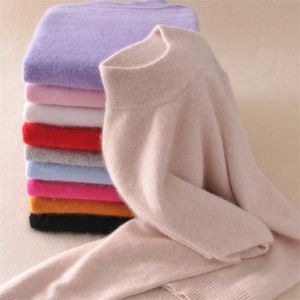 19 colores lana pura cachemira suéter mujeres jerseys manga larga pull femme medio cuello alto mujeres suéteres jerseys más tamaño 211218