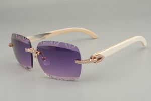 Lentille de gravure directe d'usine, lunettes de soleil sculptées en série de diamants de haute qualité 8300765 lunettes de soleil en corne noire naturelle pure/corne blanche