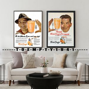 1950S Floride Citrus Orange Juice Ad Affiche Toile Impression Vintage Wall Art Decor for Water Bar Restaurant Décoration de boissons
