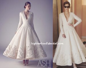 Années 1950 robes de bal pure blanc Ashi Studio manches longues col en V profond Satin perles Appliqued personnalisé robes de soirée livraison gratuite