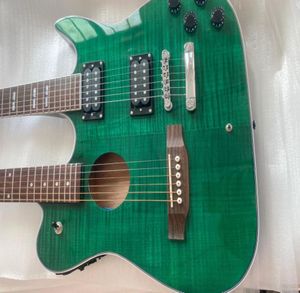 1958 Slash Crossroads Guitarras acústicas de doble cuello Guitarra eléctrica con tapa de arce flameado verde China EQ Dark Black Back1816320