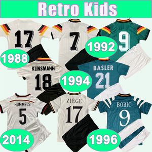 1988 2014 Klinsmann Kid Kit Retro Retro Soccer Jerseys Basler Bobic Ziege Hummels Klose Home Away Football Shirts