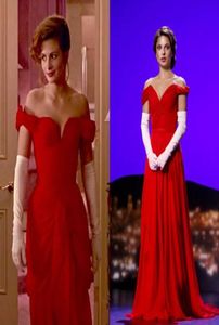 1990 Robe rouge emblématique de Pretty Woman Off épaule Robes formelles de bal plissée sirène gaine pleine longueur robe de soirée Robes5108645