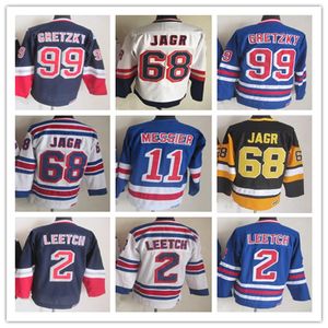 Mark Messier Vintage NY Hockey Jerseys Wayne Gretzky Jaromir Jagr Brian Leetch Cosido Retro Uniformes Azul marino Blanco Hombres