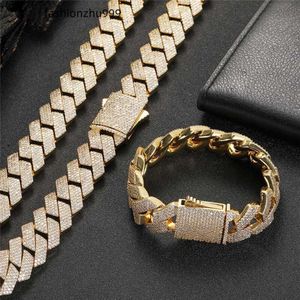 19mm Wide Iced Out Chains Bling CZ Stone Gold Plated Miami Cuban Link Chain Necklace Bracelet Men's Hip hop Necklaces Jewelry gift