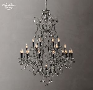 Lustres en cristal de fer rococo du 19e siècle allumant des bougies rétro LED lampes suspendues noires pour salle à manger chambre foyer lampes suspendues lustre