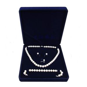 19x19x4 cm ensemble de bijoux en velours boîte longue boîte de collier de perles boîte-cadeau affichage de haute qualité couleur bleue 223O
