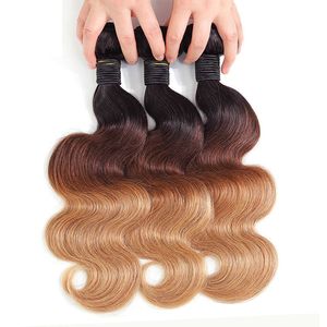 1B/4/27 Ombre couleur brésilienne péruvienne indienne 100% Extensions de cheveux humains 3 paquets droite vague de corps trois tons couleur