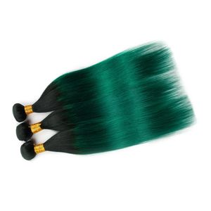 # 1B / Green Ombre Straight Brazilian Human Hair Weave Bundles Black Roots to Dark Green Ombre Virgin Human Hair Tramas Extensiones 10-30 