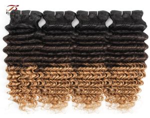 1B427 Ombre Blonde Deep Wave Bundles Human Hairs Bundles Couleur de trois tons 34 pièces 1224 pouces Brésilien Remy Extensions de cheveux humains5079278