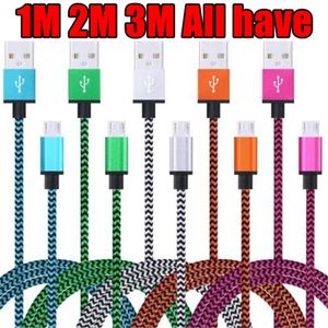 1m 2m 3m Tissu Nylon Tressé Micro USB Câble Plomb Connecteur Métal Ininterrompu chargeur Cordon Pour Samsung S7 s8 s10 note 10