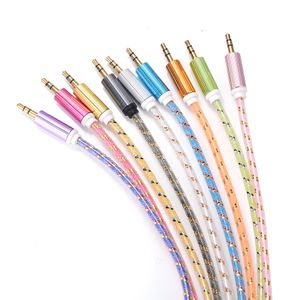 1m 3.5mm câble audio stéréo AUX fil de tissu tressé cordons auxiliaires Jack M / M plomb pour iphone 5 6 6S plus téléphone portable 50pcs