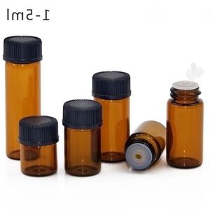 Mini botella de vidrio ámbar de 1ml, 2ml, 3ml, 5ml, cuentagotas de aceite esencial, Vial de exhibición, pequeño Perfume de suero, contenedor de muestra marrón, 2000 unids/lote, Eeso gratis