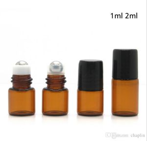 1 2 3 5 10 ML Aceite esencial Botellas de rodillos de vidrio Mini Tiny Recargable Vacío Aromaterapia Perfume Líquido Ámbar Vidrio Roll On Botella Viales Metal Rollerball
