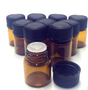 Bouteille d'huile essentielle en verre ambré de 1ml, tubes d'échantillon de parfum, avec bouchon et bouchons
