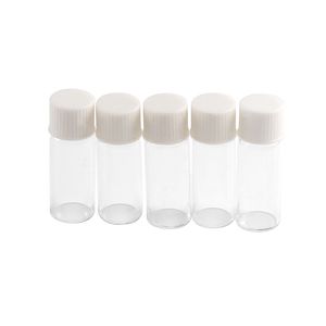 Mini frascos de vidrio de 1 ml, viales, tapa de plástico blanco, frascos de botella transparentes pequeños vacíos, tapón de rosca de 10*28*6mm, venta al por mayor, 100 Uds.
