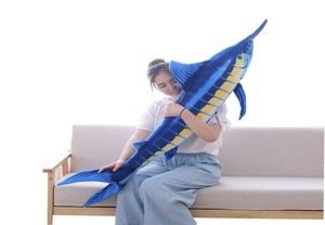 1pc 100cm140cm simulation Blue Marlin Plux Planche Carton Soft Animal Shark Poll Fish Fish For Cadeaux Home Decoration Toys MX21725910
