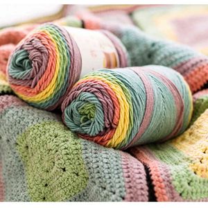 1PC 100g 193M 5 brins teints arc-en-fil de coton laine bricolage à la main fil à tricoter bébé pull chapeau écharpe gâteau fil gros Y211129