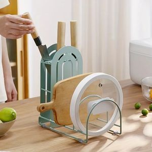 1pc, 2 en 1 porte-planche à découper porte-couteau, nouveau support de rangement de comptoir pour couvercles de casseroles multi-tailles de cuisine, planche à découper, couteau, Gadgets de cuisine, articles bon marché