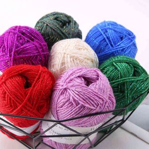 1PC 50g / boule coloré tricot à la main doux acrylique fil épais pour écharpe pull crochet fil tissage fil avec ligne argent or Y211129