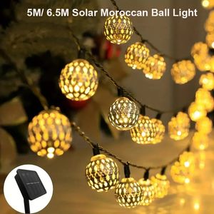 1pc 5m6m Morroccan Ball Solar String Lights Outdoor Imperproof 8 Modes Fairy Garden Lampe for Party Christmas Bedroom Decoration 240411