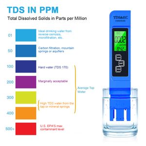 1pc Blue Digital Water Quality Tester TDS METER PLAGE 0 à 9999 Tester PPM de température de pureté de pureté d'eau multifonctionnelle