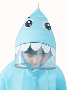 1pc imperméable à capuche imperméable pour garçon et fille, motif de dinosaure de dessin animé à manches longues boutonné à capuche veste de poncho de pluie, combinaison de pluie pour enfant en plein air