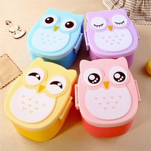 1 PC Cartoon Hibou Boîte À Lunch Alimentaire Conteneur De Stockage De Fruits Portable En Plastique Boîte À Lunch Boîte À Bento Avec Cuillère Fourchette Couverts Ensemble O 254 S2