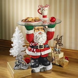 1PC Décorations de Noël Plateau du Père Noël Biscuit Bonbons Snack Cadeau Affichage Résine Sculpture Verre Top Table Home Craft Décoration Noël G0907