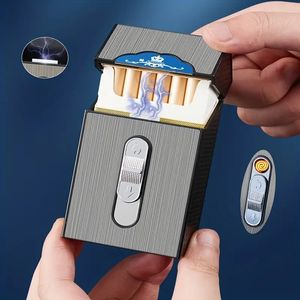 1 étui à cigarettes USB créatif avec briquet en tungstène, résistant à l'humidité avec boucle magnétique, outil de fumage parfait, choix idéal pour les cadeaux fins