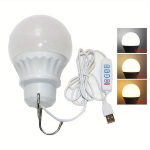 1pc DC5V LED CAMP Light USB Bulbo de emergencia de 3 colores Lámpara de carpa colgable Dimmable para trabajo Reparación de pesca de barbacoa Equipo de campamento