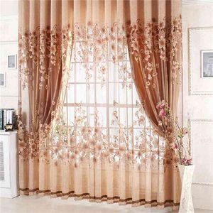 1 unid cortina lujosa floral exclusivo jacquard hilado cortinas para sala de estar dormitorio decoración tul voile puerta ventana cortinas 210913