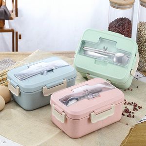 1PC Microwave Lunch Box Wheat Straw Dinnerware Food Storage Container Children Kids School Office Portable Bento Box Lunch Bag G0705
