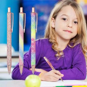 1pc stylo avec boîte rétractable paillettes 0.7mm stylo à bille bureau dame balle école papeterie métal arc-en-ciel pour fille