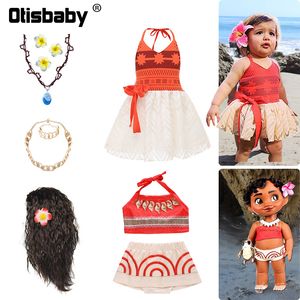 1pc de verano Vaiana Baby Girl Dress Fiesta de cumpleaños infantil Moana Princesa Fluffy Vintage Beach Kids Cloting 220715