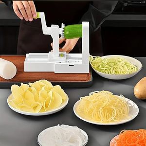 1 pièce, spiraliseur de légumes, râpe à manivelle avec 4 lames, machine à nouilles manuelle avec base solide, spiraliseur de zoodles pour pommes de terre, trancheuse de légumes multifonctionnelle