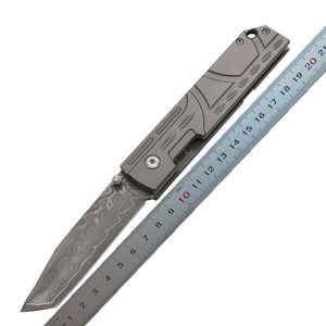 1pcs A1898 Cuchillo plegable Damasco Steel Tanto Blade TC4 Aleación de titanio Mango de bolsillo EDC Knives Mejor regalo para hombres