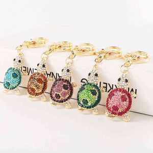 1 pièces coloré strass tortue porte-clés mignon Animal pendentif pour femmes sac voiture porte-clés porte-clés boucle accessoires de mode AA220318