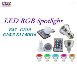 1 pièces E27 E14 GU10 GU5.3 MR16 12V 3W RGB projecteur LED ampoule 85-265V avec 24 touches télécommande gradateur coloré éclairage de nuit décoration