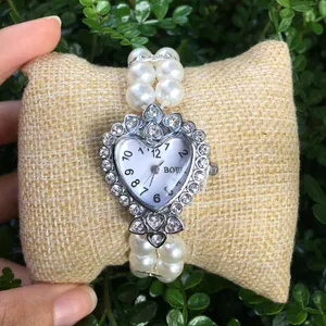 1pcs Fashion Femmes Casual Pearl String Love Heart Watch Bracelets Bracelet
