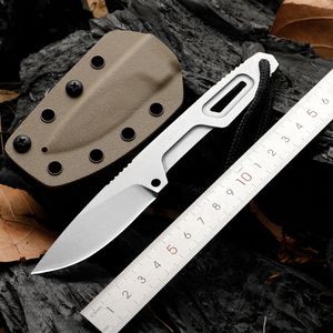 1 Unids H8221 Cuchillo recto de supervivencia al aire libre N690 Hoja de lavado de piedra blanca / negra Mango de acero de espiga completo Cuchillos tácticos para acampar con Kydex