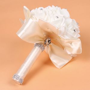 1 pièces ivoire nouvelle demoiselle d'honneur décoration de mariage mousse fleurs Rose Bouquet de mariée blanc Satin romantique mariage Bouquet pas cher prix