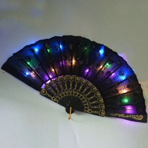 1 por ciento LED GLOW PEACOCK CHINA HAND FAN Etapa espectáculo de actuación Ligero de cumpleaños Regalo Noche de bodas Halloween Navidad