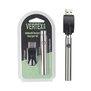 1pcs Vertex LO VV Préchauffer Evod Batterie Blister Chargeur Kit 350mah 650mah Batteries de préchauffage E-Cigarette Vape Pen 510 fil G2 Cartouches de vapeur