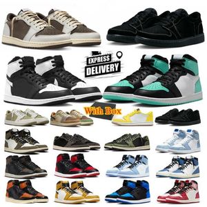 1s Green Glow Mens Basketball Chaussures 1s Patent Bred University Blue Black Banned Shadow Hyper Royal Dark Moka Silver Toe Court Purple White Sneakers Trainer