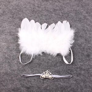 1 ensemble bébé fille blanc plumes ange ailes mince élastique bandeau perle couronne cheveux accessoires parfait nouveau-né/maternité Photo Prop