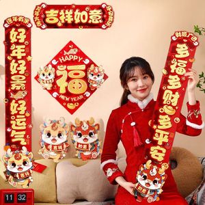 1 ensemble de décorations chinoises Dragon année Couplet, autocollant de porte fenêtre, Festival de printemps 2024, décoration de maison, vente en gros, 240119