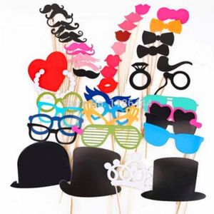 Free Shipping 1Set of 44pcs Photo Booth Props Glasses Mustache Lip On A Stick Wedding Birthday Party Fun Favor JIA056