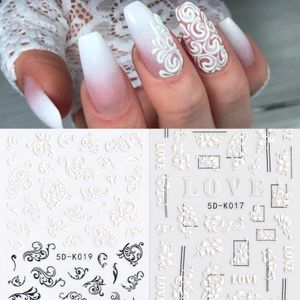 1 hoja blanca 5D pegatina para uñas en relieve flor encaje calcomanía boda uñas arte diseño Floral mariposa manicura decoración NA213