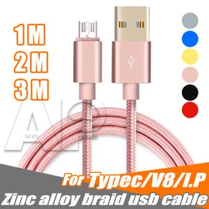Câbles USB de Type C tressés en métal 2,1a, pour Note 10, câble Micro USB, chargeur, Android, 1M, 3 pieds, 2M, 6 pieds, 3M, 10 pieds